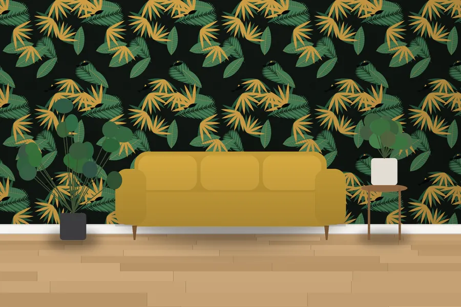 Dudmaston Rainforest Parrot Wallpaper in a room