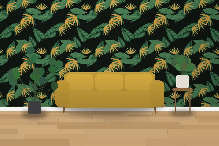 Fenton Monsoon Leaf Wallpaper in a room