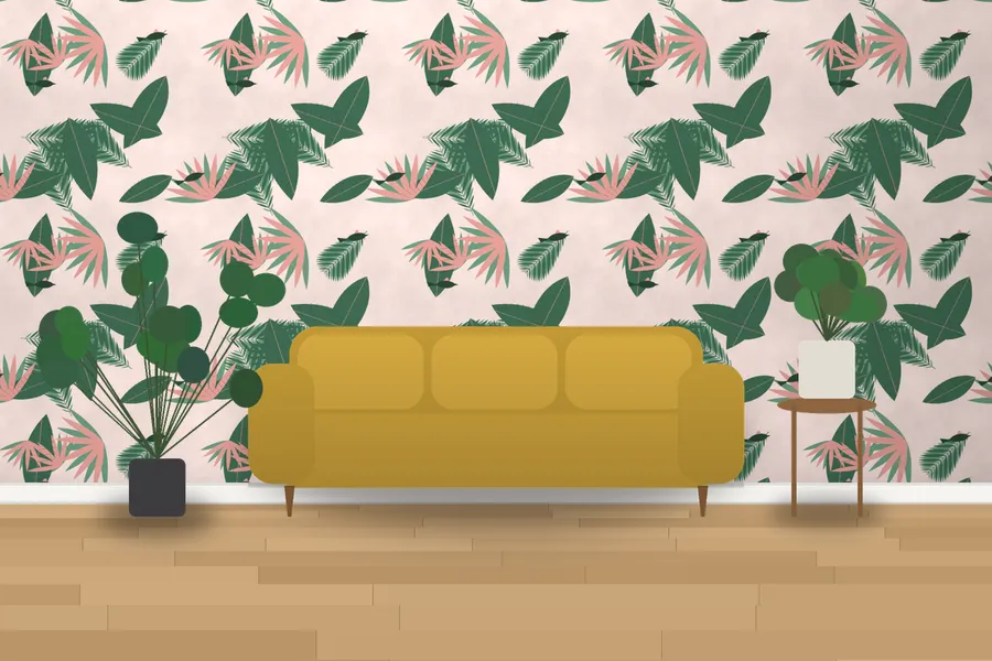 Bodnant Rainforest Parrot Wallpaper in a room