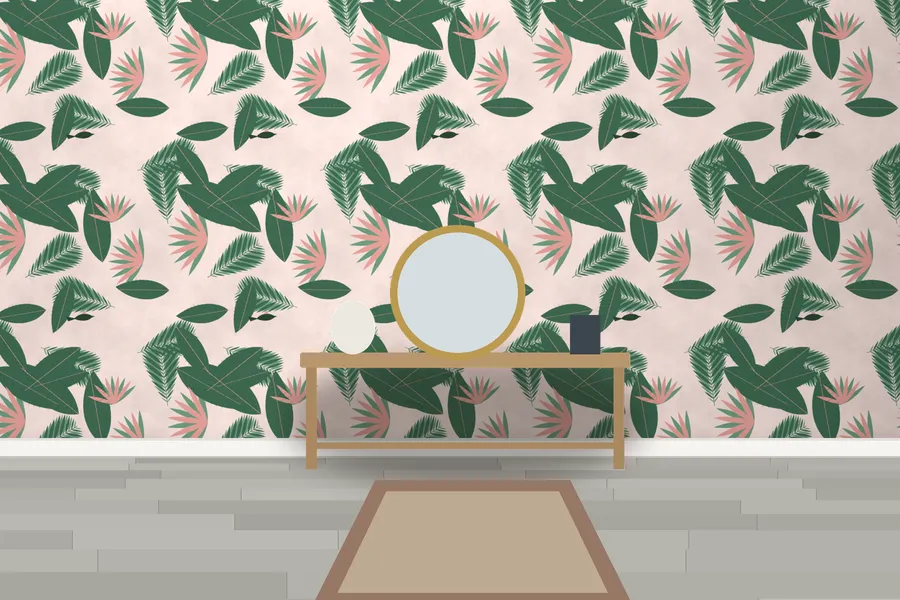 Harewood Monsoon Leaf Wallpaper in a room
