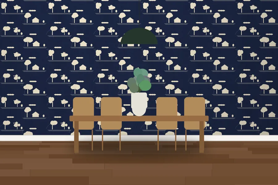 Wimpole Folly Toile Wallpaper in Inverse Navy Toile
