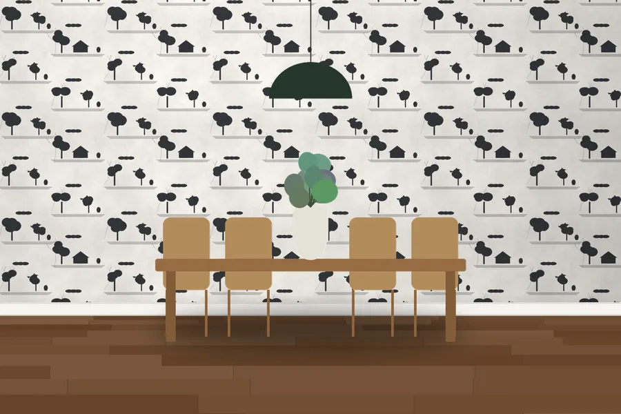 Shugborough Orchard Toile Wallpaper in a room