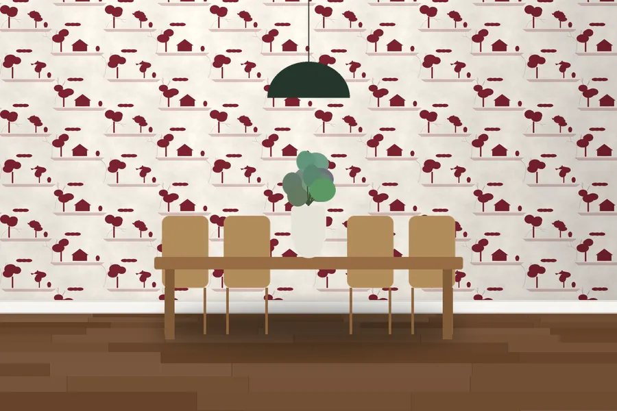 Wightwick Hunting Lodge Toile Wallpaper in Claret Toile