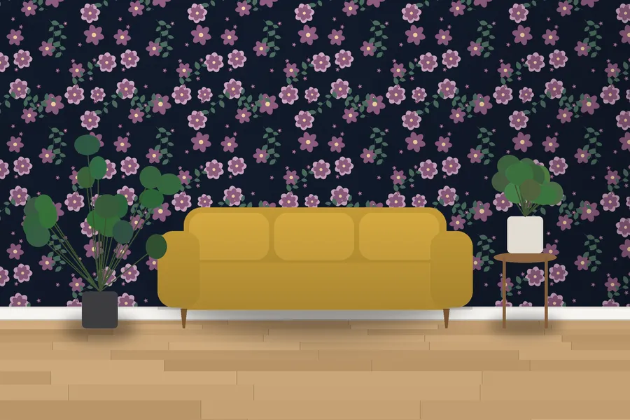 Blickling Dark Rose Garden Wallpaper in a room