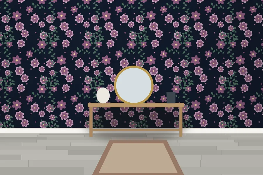 Lanhydrock Gothic Garden Wallpaper in Inkwell Blooms