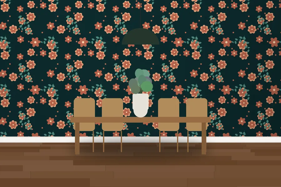 Knole Twilight Posy Wallpaper in a room