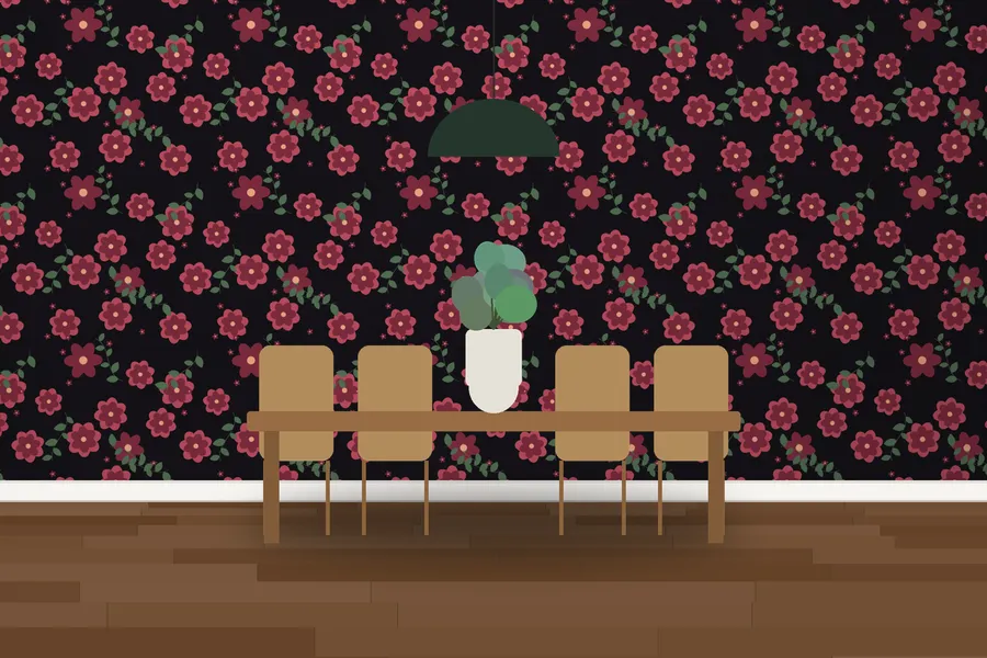 Kedleston Midnight Peony Wallpaper in Velvet Night