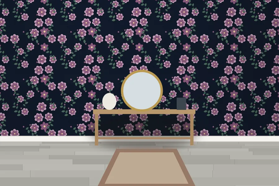 Dunster Dark Rose Garden Wallpaper in a room