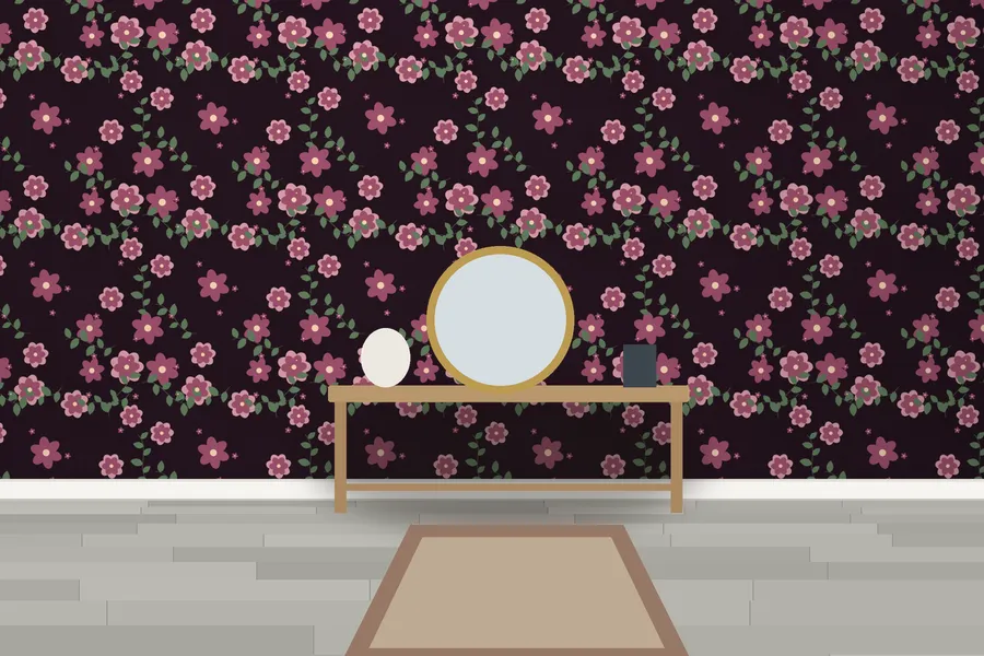 Knole Nocturne Bouquet Wallpaper in a room