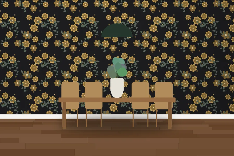 Parham Midnight Peony Wallpaper in Charcoal Gilt