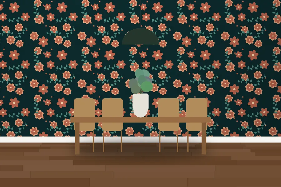 Hatchlands Twilight Posy Wallpaper in a room