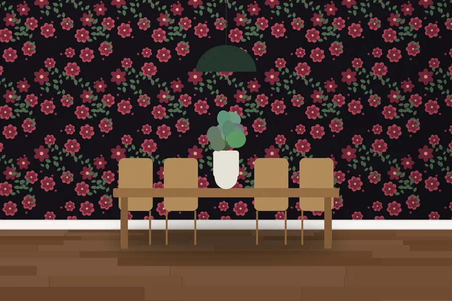 Belvoir Shadow Floral Wallpaper in a room
