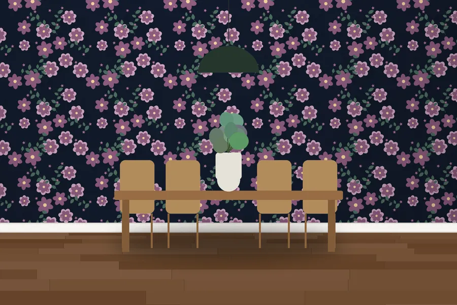 Benthall Midnight Peony Wallpaper in a room