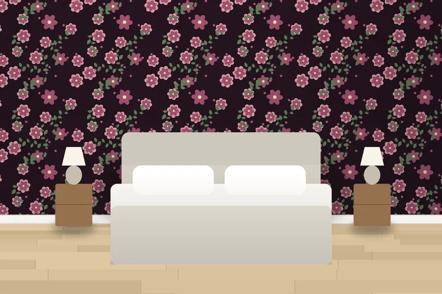 Fyne Shadow Floral Wallpaper in Aubergine Rose