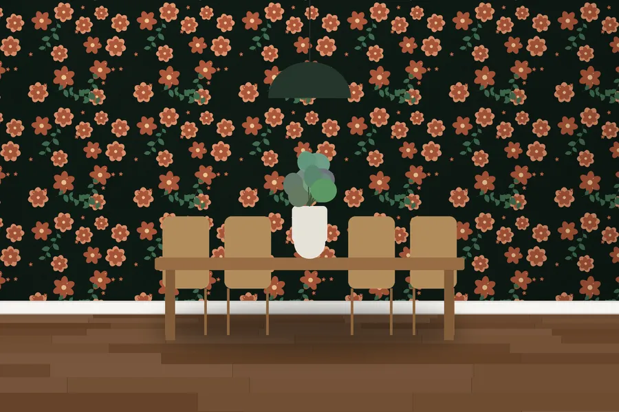Greys Shadow Floral Wallpaper in Forest Noir
