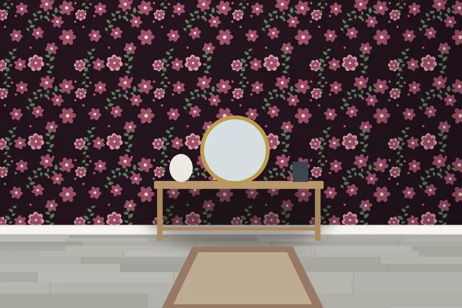 Avebury Midnight Peony Wallpaper in Aubergine Rose