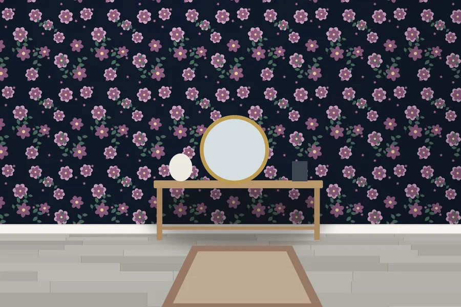 Coleton Velvet Bloom Wallpaper in Inkwell Blooms