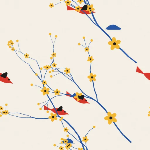 Rutland Garden Birds Wallpaper in Bauhaus Primary