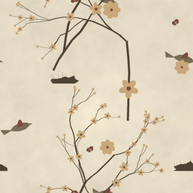 Florence Peony Bough Wallpaper in Antique Parchment