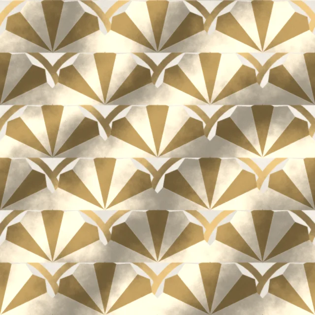 Nymans Cocktail Scallop Wallpaper in Pearl & Gilt
