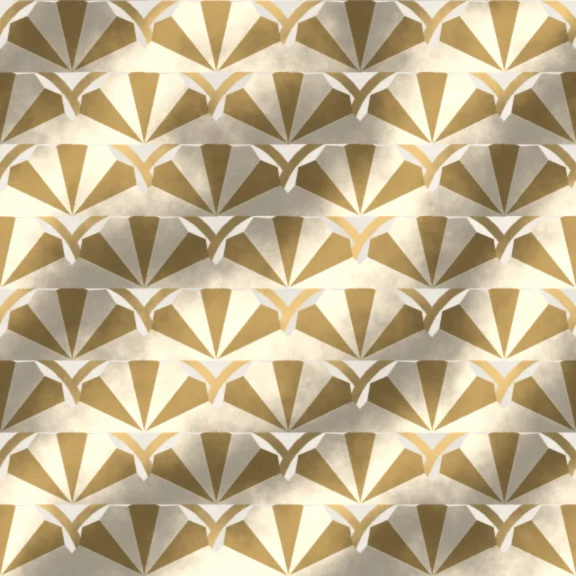 Ashcombe Cocktail Scallop Wallpaper in Pearl & Gilt