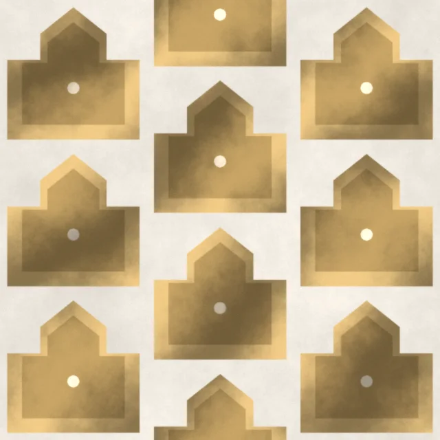 Lamorran Skyline Ziggurat Wallpaper in Pearl & Gilt