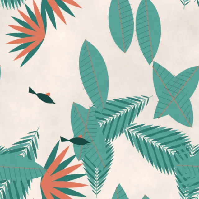 Trentham Rainforest Parrot Wallpaper in Coral Lagoon