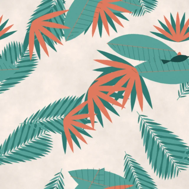 Fenton Monsoon Leaf Wallpaper in Coral Lagoon