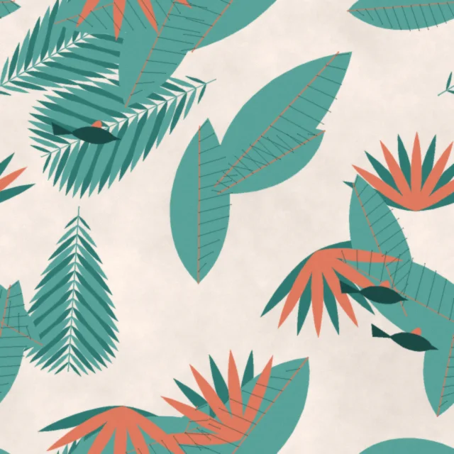 Kelmarsh Monsoon Leaf Wallpaper in Coral Lagoon