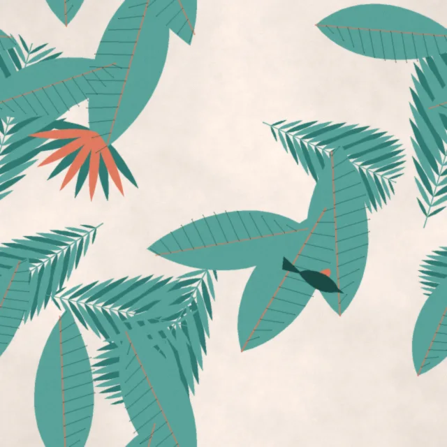 Bodnant Monsoon Leaf Wallpaper in Coral Lagoon