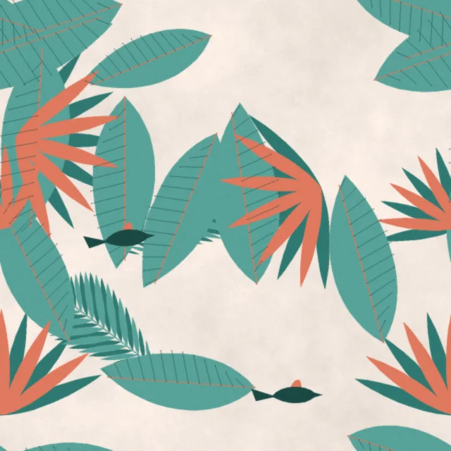 Fawsley Paradise Fronds Wallpaper in Coral Lagoon
