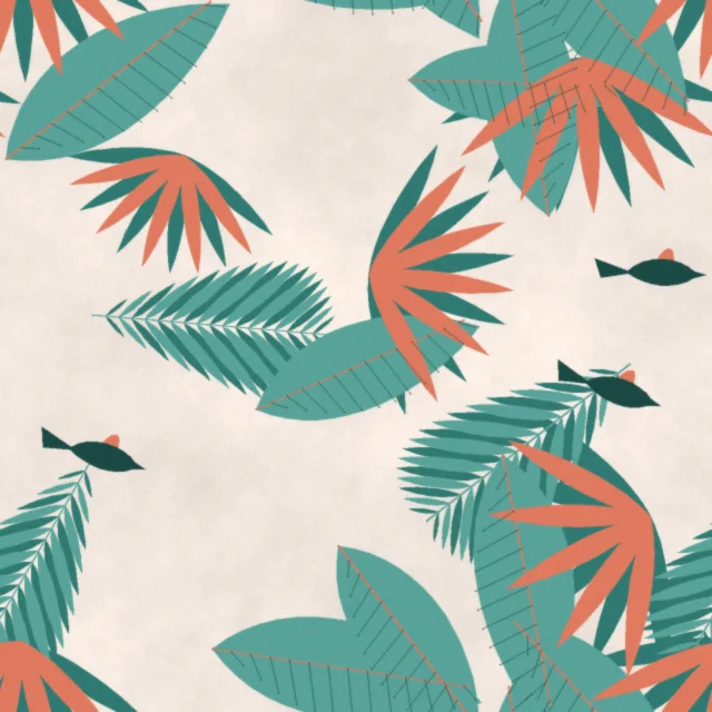 Marchmont Monsoon Leaf Wallpaper in Coral Lagoon